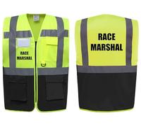 Race Marshal Two Tone Zipped Hi Vis Vest High Visibility Safety Waistcoat Pockets Reflective Bands Event Staff, Event Support, 13 Colour Options Brook Hi Vis (Yellow/Black, Large)
