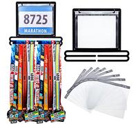 Race Medal Display Wall Mounted Medal Hanger Running Bib and Medal Holder Hanging Medal Rack Display Square Shape Medal Holders with Bib Holder Minimum Display of 40 Medals and 20 Race Bibs
