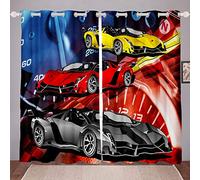 Race Sports Car Window Treatments Extreme Sports Theme Curtain Car Sports Competition Window Drapes for Boys Girls Teens Decor Automobile Style Cool Window Curtain W66*L72