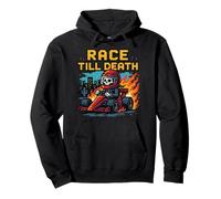 Race Till Death Skeleton Race Car Driver Retro Pixel Art Pullover Hoodie