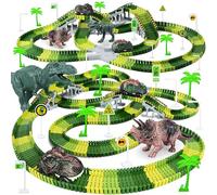 Race Track Car Toy,252 Pcs Create A Dinosaur World Road Race Tracks,with 2pcs Dinosaur Car,Flexible Track Playset