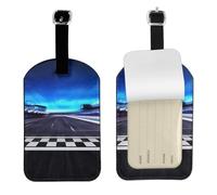 Race Track Print Leather Luggage Travel Bag Tags Neast Luggage Tag Holder Name Id Labels Set for Men Women, 1 Pack