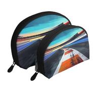 Race Track Printed Makeup Bags 2-Piece Portable Shell Travel Toiletry Bag Cosmetic Organizer Bag for Women