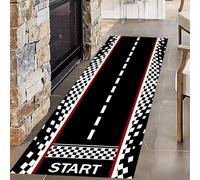 Race Track Runner Rug, 80x200cm Black and White Race Track Start And Finish Line Entrance Hallway Carpet, Non-Slip Washable Indoor Rugs Mat for Living Room Bedroom Dining Room Game Room Decor