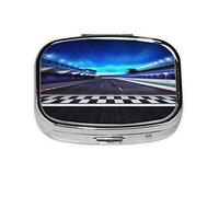 (Race Track) Square Pill Box with 2 Compartment Small Pill Organizer Portable Pill Case Vitamin Containers, Travel Essentials 5.5x4x1.8 cm