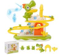 Race Track Toy Climbing Stairs Toys Roller Coaster Toy Double Track Dinosaur Slide Game with 3 Dinosaurs Race Car Toys with Music Light Orbit Chasing Game Gift for Kids Toddlers Boys Girls