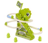 Race Track Toy Climbing Stairs Toys with 3 Dino Kid Fun Playing Games with Slide Light Music Roller Coaster Toy Set Slide Musical Toys Improve Attention for Boys Girls