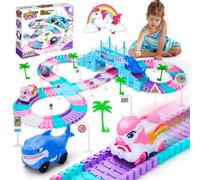 Race Track Toys for 3 4 5 Year Old Girls: Shark & Unicorn Gifts for Girls Kids Toys Age 4 5 6, Car Track Construction Toy Birthday Present for 3-9 Year Old Girl Gifts (194PCS)