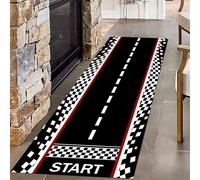 Race Track with Start and Finish Line Hallway Carpet, 160x210cm, Kart Road Racing Home Decor Rugs, Non-Shedding Low Pile Dirty Resistant Rug, Soft No Crease Washable Rug for Floor
