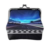 Race Track Women's Leather Kiss-Lock Coin Purse,Double-Sided Full Print Pattern,Ultra-Fine Fiber Leather,Small Clutch Wallet for Cash,Cards,Coins