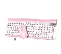 RaceGT Wireless Keyboard and Mouse Combo - Cute Pink Keyboard with Phone Holder, 2.4G USB Computer Set for Windows Laptop/Desktop/PC