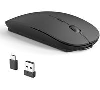 RaceGT Wireless Mouse Bluetooth & USB C & USB A, Rechargeable Laptop Mouse, Portable Lightweight Optical Design, Quiet Click, Long Battery Life for PC, Desktop, Chromebook, Mac, Notebook - Black