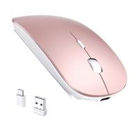 RaceGT Wireless Mouse USB C & USB A, Rechargeable Laptop Mouse, Portable Lightweight Optical Design, Quiet Click, Long Battery Life, Adjustable DPI for PC, Desktop, Chromebook, Mac, Notebook - Pink