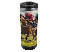 Racehorses Jockeys Racing 12oz Coffee Cup Travel Mug Stainless Steel Double Walled Insulated Tumbler with Lid