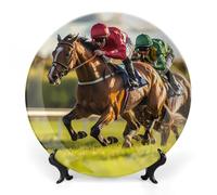 Racehorses Jockeys Racing Bone China Decorative Plate Ceramic Plates Wall Decor with Display Stand 10inch