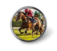 Racehorses Jockeys Racing Round Brooch Pins Badge Printed Button Tie Lapel Backpack Pin Decoration for Women Men