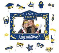 Racenaf Blue and Gold Graduation Photo Booth Props - Frame & Props for Class of 2025 Graduation Party Supplies