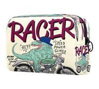 Racer Dinosaur on a Motorcycle Cosmetic Bag for Women, Travel Toiletries Bags Large Makeup Handy Pouch Organiser Bag with Zipper