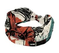 Racer in a Victory Pose with Checkered Flag Wide Headbands for Women, Yoga Workout Head Bands Wide Elastic Hair Bands for Washing Face Makeup