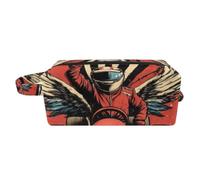 Racer in a Victory Pose with Checkered Flags and Wing Cosmetic Pouch Bag with Handle, Square Toiletry Travel Bag, Small Zipper Pencil Case for Ladies Mens Girls Kids, Accessories Organizer