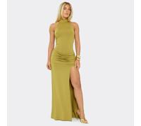 Racer Neck Draped Front Ruched Detail Maxi Dress In Green, Women's Size UK 6
