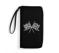Racer Race Checkered Flags Wristlet Wallets for Men Women Leather Long Wallet Credit Card Clutch with Cord