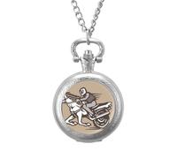 Racer's Horse Wheel Vintage Pocket Watch Alloy Pendant Watches Necklace Gift for Men Women Silver-Style