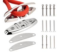 Racewill 2 Pack 5 inch Boat Folding Cleats, 316 Stainless Steel Flip-up Marine Dock Rope Cleats with Backing Plates and Screws, Compatible with Kayak Yacht Ski Boat