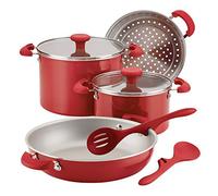 Rachael Ray 11944 Get Cooking Stackable Nonstick Cookware Pots and Pans Set, Aluminum, Red