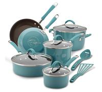 Rachael Ray 16344 Cucina Nonstick Cookware Pots and Pans Set, Aluminum, Agave Blue