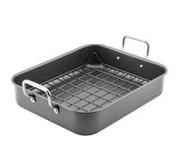 Rachael Ray Bakeware Nonstick Roaster/Roasting Pan with Reversible Rack, 16.5 Inch x 13.5 Inch, Gray