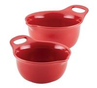 Rachael Ray Ceramics Nesting Mixing Bowl Set with Pour Spout, 1 Quart and 2 Quart, Red