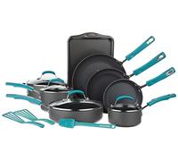 Rachael Ray Classic Brights Hard Anodized Nonstick Cookware Pots and Pans Set, 15 Piece - Agave Blue