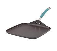 Rachael Ray Cucina Hard Anodized Nonstick Griddle Pan/Flat Grill, 11 Inch, Gray with Agave Blue Handle