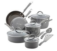 Rachael Ray Cucina Hard Porcelain Enamel Nonstick Cookware Set, 12-Piece, Sea Salt Gray, Aluminum, S