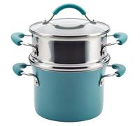 Rachael Ray Cucina Hard Porcelain Enamel Nonstick Multi-Pot/Steamer Set, 3-Quart, Agave Blue
