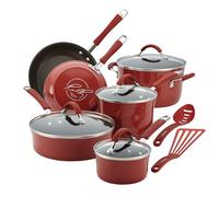 Rachael Ray Cucina Nonstick Cookware Pots and Pans Set, 12 Piece, Cranberry Red