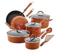 Rachael Ray 16328 Cucina Nonstick Cookware Pots and Pans Set, Aluminum, Pumpkin Orange