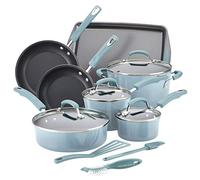 Rachael Ray Hard Enamel Cookware And Accessories, 14 Piece Set, Agave Blue