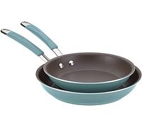 Rachael Ray Hard Enamel Nonstick Frying Pan Twinpack Set - 23cm and 28cm, Dishwasher Safe, Blue