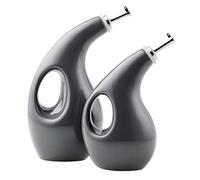 Rachael Ray Serveware Ceramic EVOO Oil and Vinegar Dispensing Bottle Set, 2 Piece, Gray