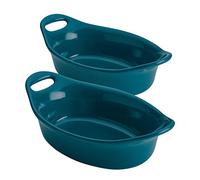Rachael Ray Solid Glaze Ceramics Au Gratin Bakeware/Baker Set, Oval - 2 Piece, Teal