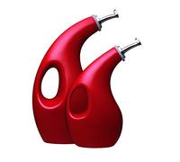 Rachael Ray Solid Glaze Ceramics EVOO Olive Oil Bottle Dispenser with Spout Set, 2 Piece, Red