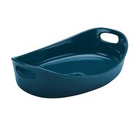 Rachael Ray Stoneware Bubble and Brown Oval Baker, 4.5-Quart, Marine Blue