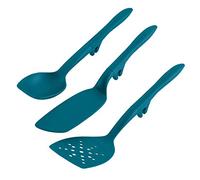 Rachael Ray Tools and Gadgets Spoon, Slotted and Solid Turners Set/Cooking Utensils - 3 Piece, Teal Blue