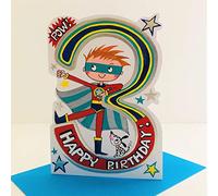Rachel Ellen Boy Age 3 Happy Birthday Card - Superhero