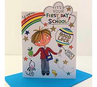 Rachel Ellen Boy It's Your First Day at School Good Luck Card - School Boy Balloon Dog