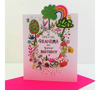 Rachel Ellen Special Grandma On Your Birthday Card - Woodland Animals Rainbow Flowers
