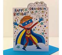 Rachel Ellen Super Grandson Happy Birthday Card - Super Hero