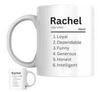 Rachel Personalised Ceramic Mug | Personalised Dictionary Name Definition Coffee Mug, Novelty Gift for a Wife, Girlfriend, Friend or Colleague Named Rachel